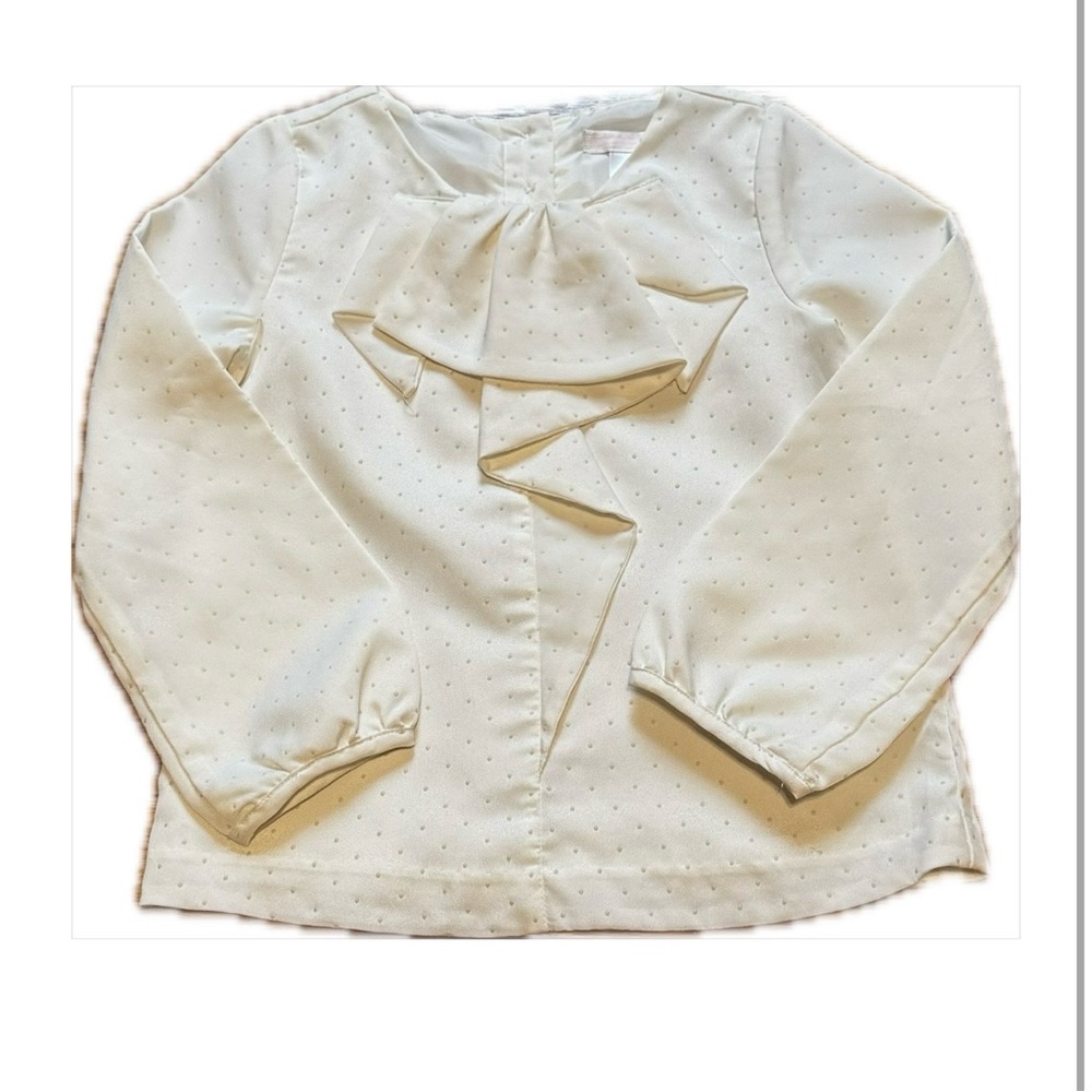 Janie and Jack Long Sleeve Swiss Dot Ruffle Front Blouse